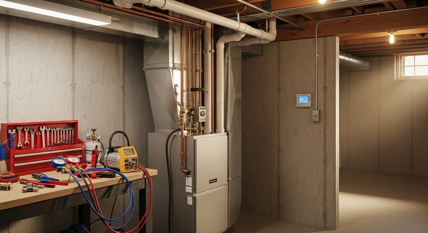 HVAC technician servicing a residential heating and cooling system