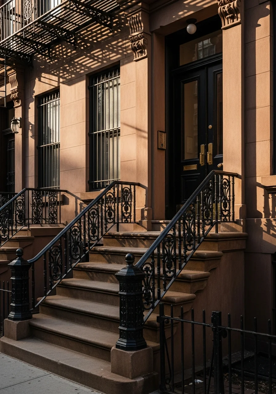 Close-up of a Brooklyn brownstone entrance with classic details and street-level character.