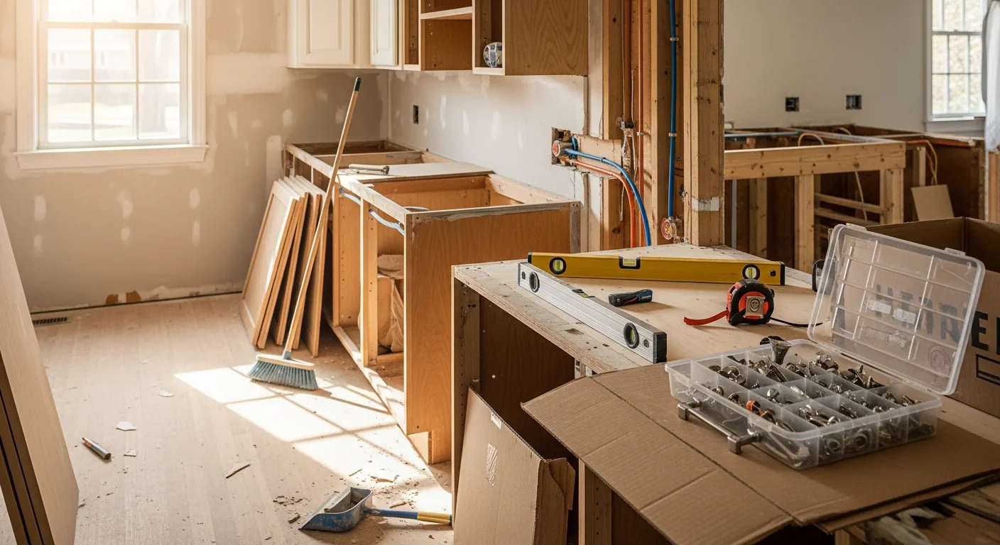 Fully remodeled kitchen in a single-family home in Bayside, Queens, featuring updated cabinetry, new countertops, and recessed lighting. The space reflects a clean, functional layout suited to the older Colonial-style housing common in the Bayside area.